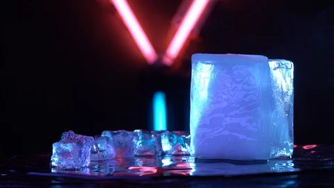 Cube of ice in neon lights Stock Footage 106829609
