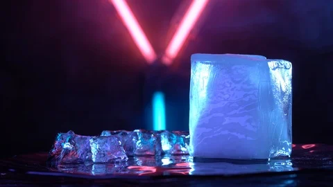 Cube of ice in neon lights Stock Footage 106831158