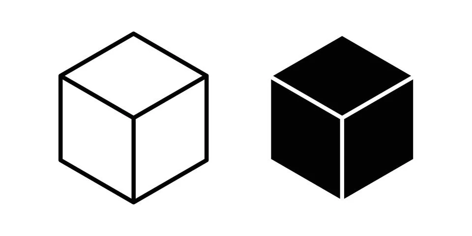 Cube icon thin line and clipart style vector set Stock Illustration