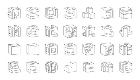 Cube icons. 3D isometric shapes. Impossible illusion logo. Visual abstract .. 스톡 일러스트