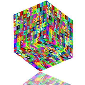 Cube with icons Ilustración de archivo