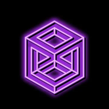 Cube impossible geometric shape neon glow icon illustration 스톡 일러스트