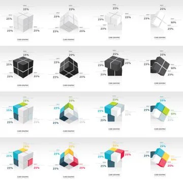Cube infographic template 16 in 1 Illustrazione stock
