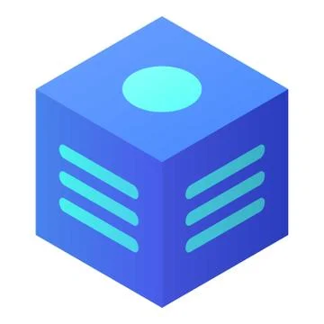 Cube with inscriptions icon, isometric style Stock Illustration