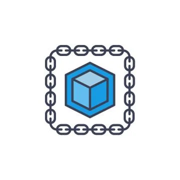 Cube inside chain blue icon. Vector Blockchain sign Stock Illustration