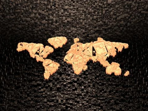 Cube intelligent data technology, world map symbol Stock Illustration