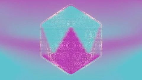 The cube, with its holographic texture, appears to float and rotate, showcasi 库存插图