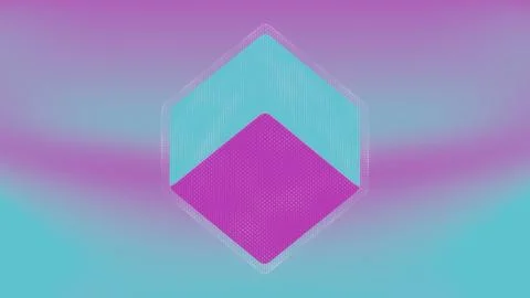 The cube, with its holographic texture, appears to float and rotate, showcasi 库存插图