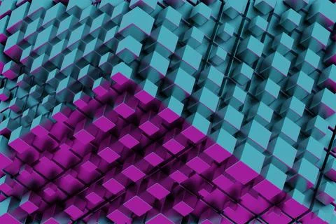 The cube, with its holographic texture, appears to float and rotate, showcasi 库存插图