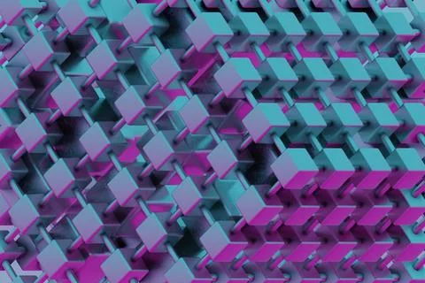 The cube, with its holographic texture, appears to float and rotate, showcasi 库存插图