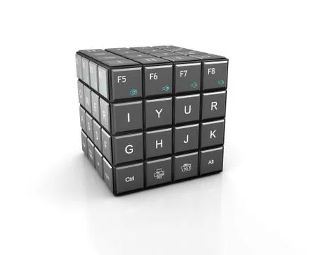 Cube with keyboard buttons, 3d illustration background Stock Illustration