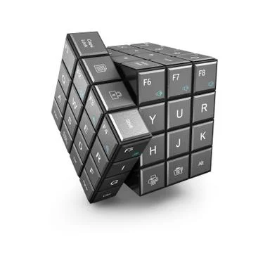 Cube with keyboard buttons, 3d illustration isolated white Stock Illustration
