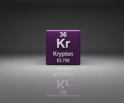 Cube with Krypton number 36 periodic table, 3d rendering Stock Illustration
