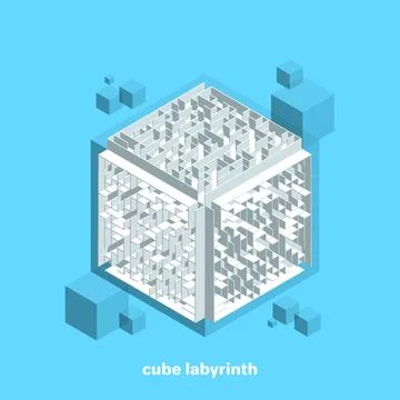 Cube labyrinth on a blue background, isometric image Stock Illustration