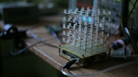 Cube of LEDs in the dark Stock Footage 42821168
