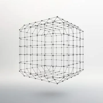 Cube of lines and dots. Cube of the lines connected to points. Molecular latt Illustrazione stock