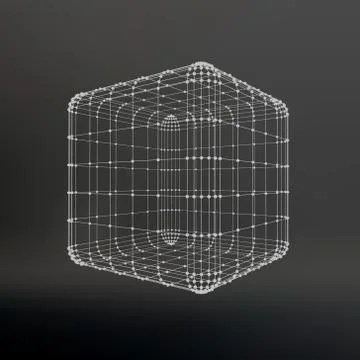 Cube of lines and dots. Cube of the lines connected to points. Molecular latt イラスト素材
