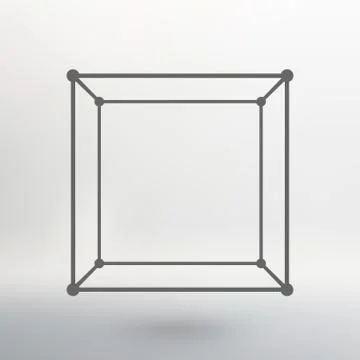 Cube of lines and dots. Cube of the lines connected to points. Molecular latt 스톡 일러스트