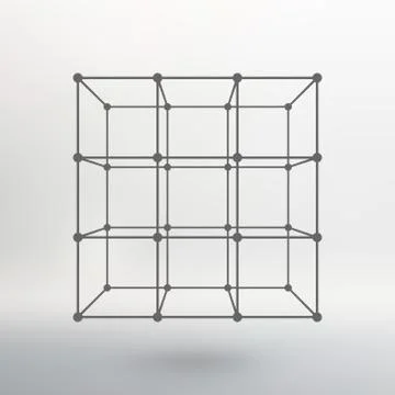 Cube of lines and dots. Cube of the lines connected to points. Molecular latt Illustrazione stock