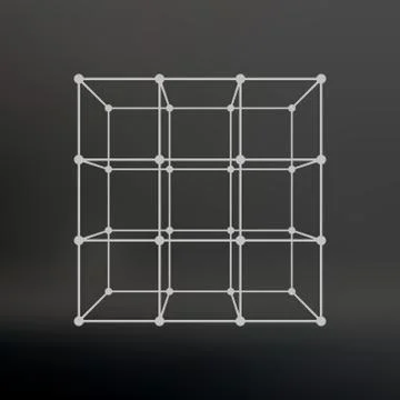 Cube of lines and dots. Cube of the lines connected to points. Molecular latt Stock-Illustration