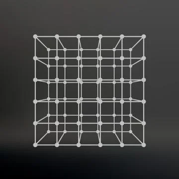 Cube of lines and dots. Cube of the lines connected to points. Molecular latt Illustrazione stock