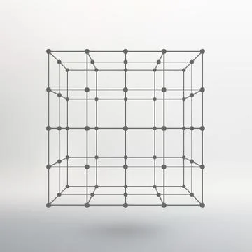 Cube of lines and dots. Cube of the lines connected to points. Molecular latt Illustrazione stock