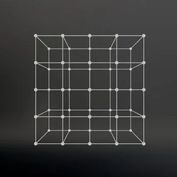 Cube of lines and dots. Cube of the lines connected to points. Molecular latt Stock Illustration
