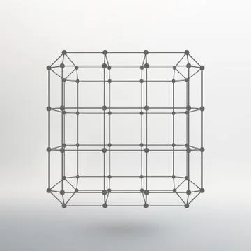 Cube of lines and dots. Cube of the lines connected to points. Molecular latt Stock Illustration