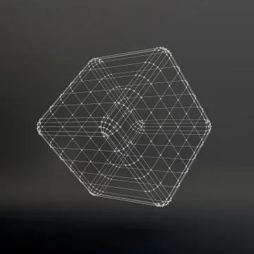 Cube of lines and dots. Cube of the lines connected to points. Molecular latt イラスト素材