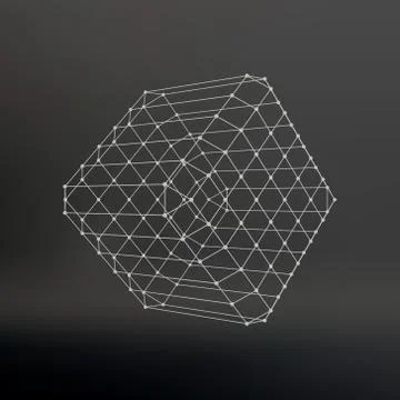 Cube of lines and dots. Cube of the lines connected to points. Molecular latt Illustrazione stock