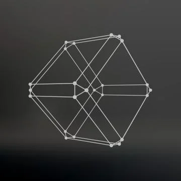 Cube of lines and dots. Cube of the lines connected to points. Molecular latt Illustrazione stock