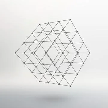 Cube of lines and dots. Cube of the lines connected to points. Molecular latt Illustrazione stock