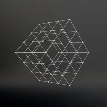 Cube of lines and dots. Cube of the lines connected to points. Molecular latt Illustrazione stock