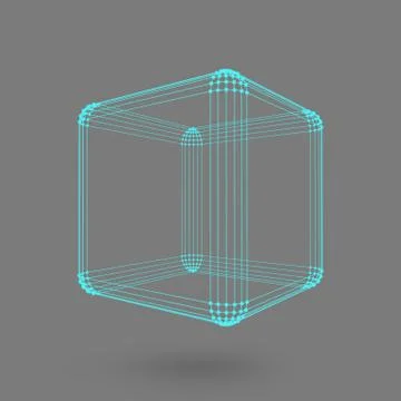 Cube of lines and dots. Cube of the lines connected to points. Molecular latt Illustrazione stock