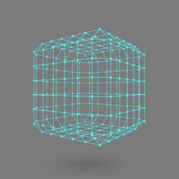 Cube of lines and dots. Cube of the lines connected to points. Molecular latt イラスト素材