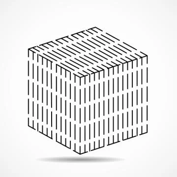 Cube of lines, geometric square shape. Vector Illustrazione stock