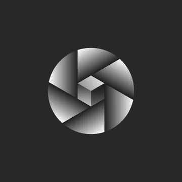 Cube logo creative 3d round geometric shape from black and white gradient. Th Stockillustratie