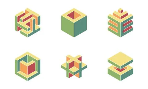 Cube logo, geometric vector design. Set box logotype company, trendy techno.. Stock Illustration