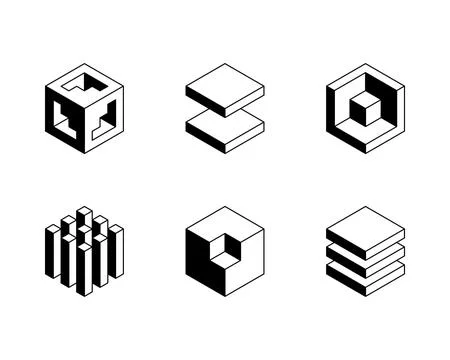 Cube logo, geometric vector design. Set box logotype company, trendy techno.. Stock Illustration