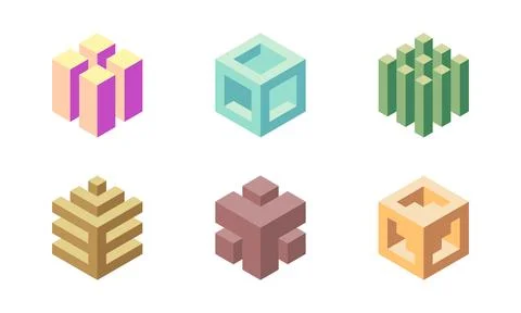 Cube logo, geometric vector design. Set box logotype company, trendy techno.. Stockillustratie