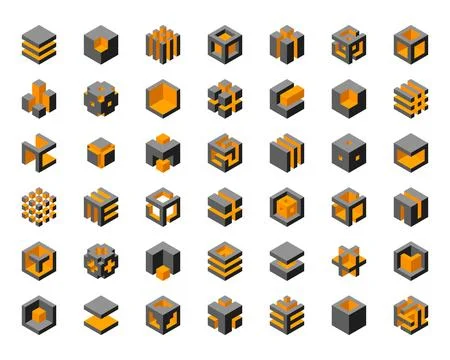 Cube logo, geometric vector design. Box logotype company, trendy technology e Illustrazione stock