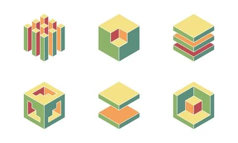 Cube logo, geometric vector design. Set box logotype company, trendy techno.. Stock Illustration