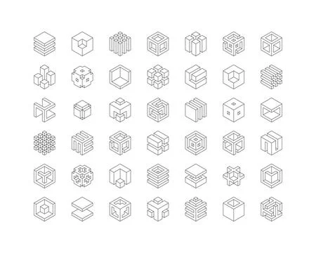Cube logo, geometric vector design. Set box logotype company, trendy techno.. Stock Illustration