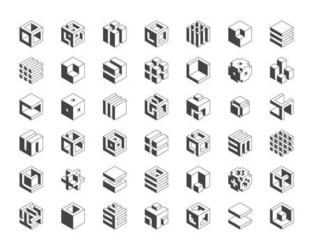 Cube logo, geometric vector design. Set box logotype company, trendy techno.. Stock Illustration