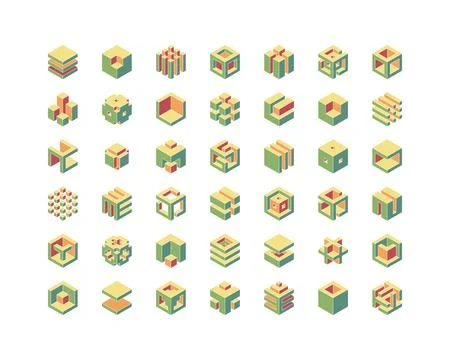 Cube logo, geometric vector design. Set box logotype company, trendy techno.. Stock Illustration