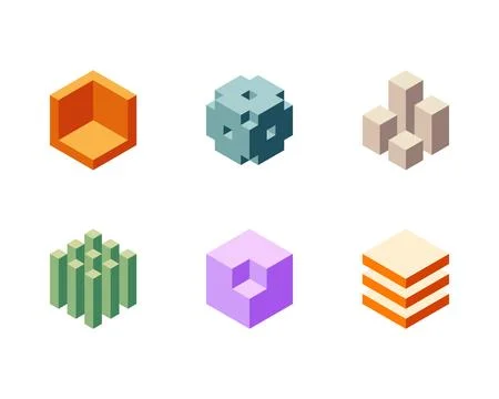Cube logo, geometric vector design. Set box logotype company, trendy techno.. イラスト素材