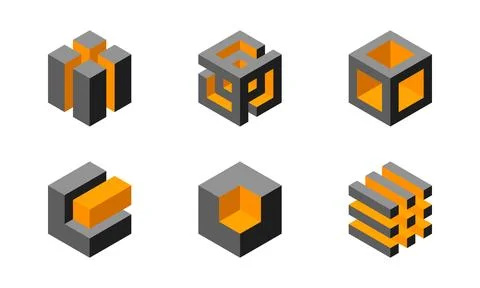 Cube logo, geometric vector design. Box logotype company, trendy technology e イラスト素材