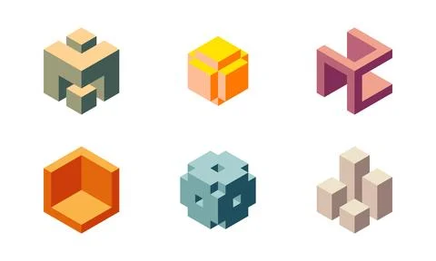 Cube logo, geometric vector design. Set box logotype company, trendy techno.. Stock Illustration