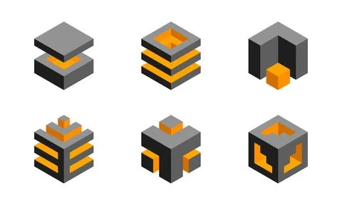 Cube logo, geometric vector design. Box logotype company, trendy technology e Illustrazione stock