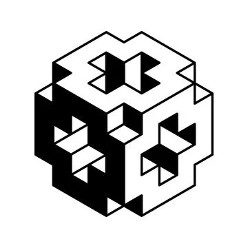Cube logo, geometric vector design. Black and white Box logotype company, t.. Illustrazione stock